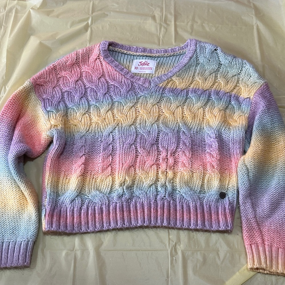 Girls Justice Colorful Cable Knit Sweater size 10